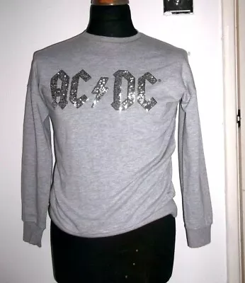 Buy Ac/dc Sweatshirt Grey Silver Sweat Sequin Sparkly Shinny Jumper 10 S Top Jacket • 6.99£