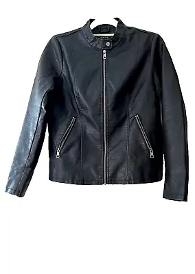 Buy ONLY FAUX LEATHER VEGAN BLACK WOMEN'S Collarless Jacket Medium Size • 19£