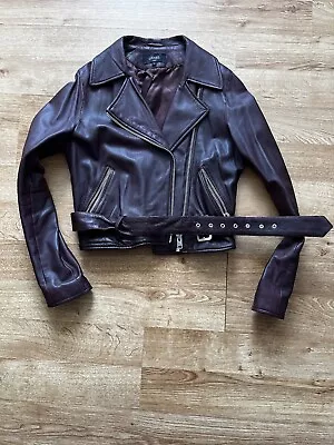 Buy Genel Real Genuine Leather Burgundy Biker Jacket Size L , UK 10-12 • 12£