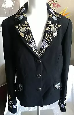 Buy Zelda Womens Blk Three Button Embroidered Lined Jacket Sz 8 NWOT • 56.04£