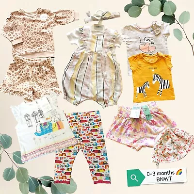 Buy Baby Girl 0-3 Months Clothes Short Dungaree Set Bundle Summer Baby Clothes BNWT • 15£