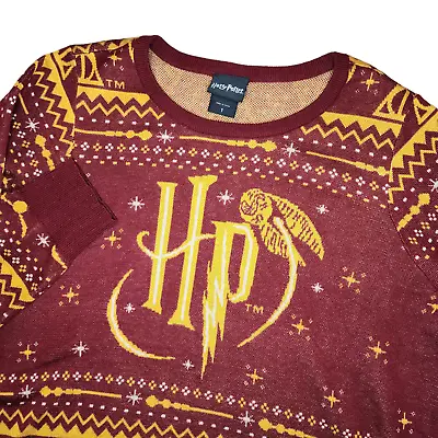 Buy Harry Potter Torrid Size 1 XL Golden Snitch Christmas Sweater Burgundy Gold Knit • 36.46£