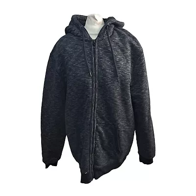 Buy Teddy Fleece Lined Zip Up Jersey Jacket Mens Size XL Grey Black (JG26) • 14.59£