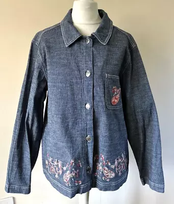 Buy Women's Denim Jacket Size10 Paisley Embroidered , Overshirt • 20£