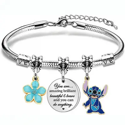 Buy Kids Girls Lilo And Stitch Charm Bracelet Womens Cute Jewellery Christmas Gifts • 5.69£