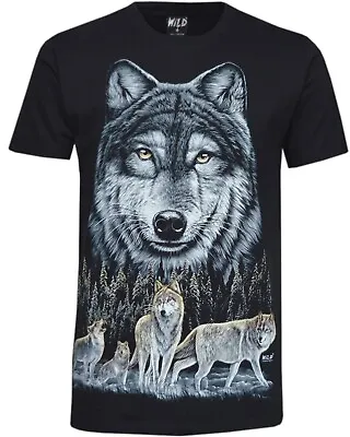 Buy Wolf Pack T-shirt Wolves Roaming In A Forest Howling Glow In The Dark By Wild • 14.95£