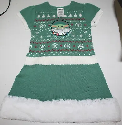 Buy Star Wars Mandalorian Girl's XS 4-5 Baby Yoda Green Christmas Sweater Dress • 7.82£