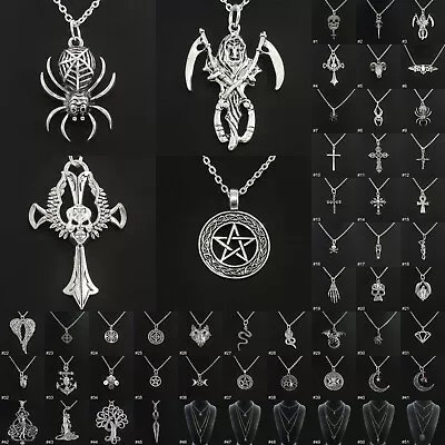 Buy Gothic Silver Tone Pendant Necklace Chain Mens Womens Boys Girls Jewellery UK • 8.99£