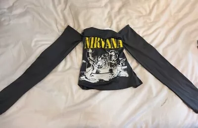 Buy Nirvana Crop Top With Sleeves Grunge Rock Band Merch T Shirt Boob Tube Size S • 14.30£
