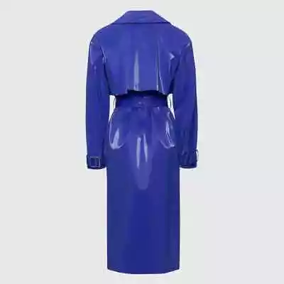 Buy BLUE PVC Vinyl Womens Shinny Trench Long Coat Waterproof Winters Hoodie Jacket • 98.99£
