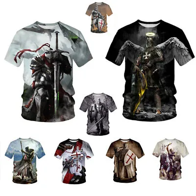 Buy 3D Print Men's Women's Knight Templar Divine Cross T-Shirt Short Sleeve Tee Tops • 9.60£
