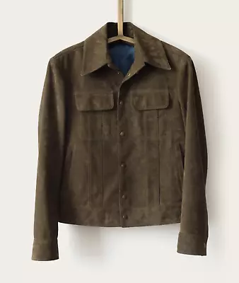 Buy Leather Trucker Jacket For Men Green Pure Suede Custom Made Size S M L XXL 3XL • 147.12£
