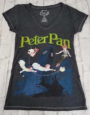 Buy Disney Peter Pan Sz Medium Gray T-Shirt Short Sleeve Neverland Drawing Lost Boys • 14.43£