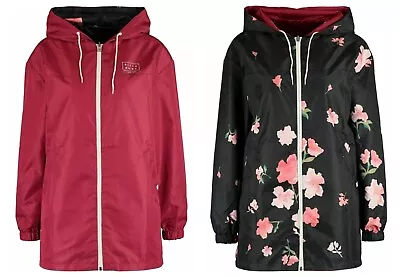 Buy BILLABONG Womens Reversible Rain Coat Parka, Black Floral/Burgundy, Size S • 9.59£