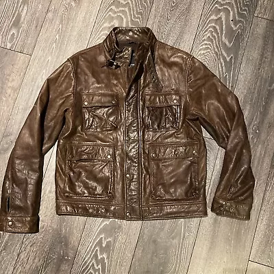 Buy Outrage London Leather Jacket, Size L, Brown, Biker Style, Retro, Real Leather • 34.99£