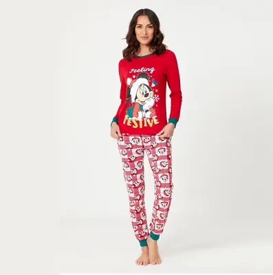Buy Disney Mickey Pyjamas Set PJ's Women's Size UK M 12-14 Feeling Festive Red NEW • 19.90£