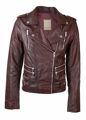 Buy Womens Ladies Real Soft Leather Racing Style Biker Jacket NEW • 104.49£