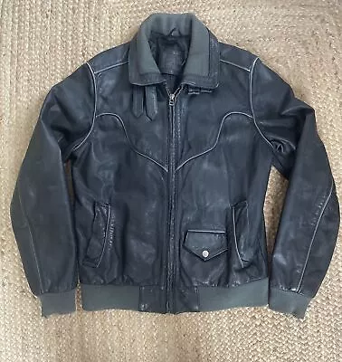Buy  Vintage Leather Jacket Indie 2000s Mens Small Black • 28£