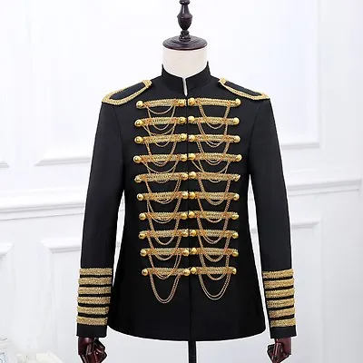 Buy Men Hussar Jacket Artillery Tunic Military Uniform Drummer Steampunk Fancy Dress • 50.74£