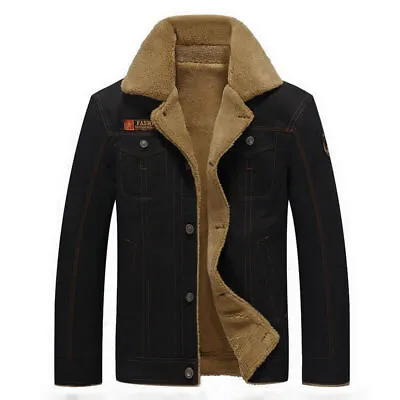 Buy New Men Trucker Denim/Jean Jacket Fleece Lined Winter Warm Faux Fur Collar Coat~ • 38.76£