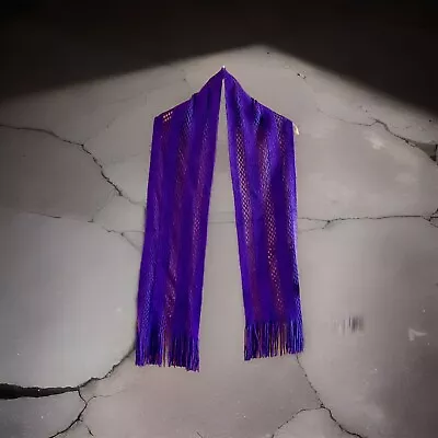 Buy Vintage Purple Open Knit Narrow Skinny Fringed Scarf 64” Long Boho Hipster  70’s • 6£