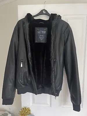 Buy Armani Jeans Faux Leather Hooded Jacket 3xl • 115£