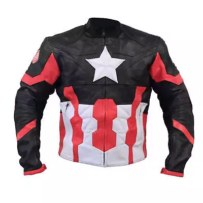 Buy Captain America Motorbike/Motorcycle Leather Jacket  Cowhide/5 Armour/ All Sizes • 158.88£