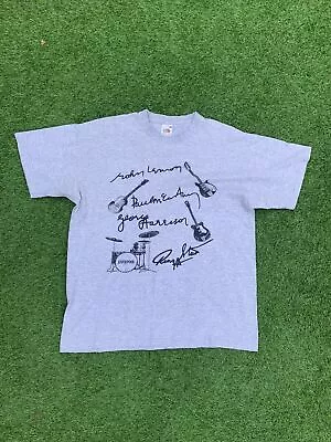 Buy THE BEATLES Band T-Shirt Mens Medium Grey Short Sleeve Signatures Graphic Print • 16£
