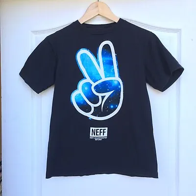 Buy NEFF T-shirt Peace Sign Youth Medium Black With Blue Stars • 3.94£