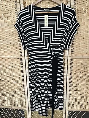 Buy INNOCENT Clothing Sz 12 Black Cream Striped Wrap Dress BNWT New Look • 13.99£