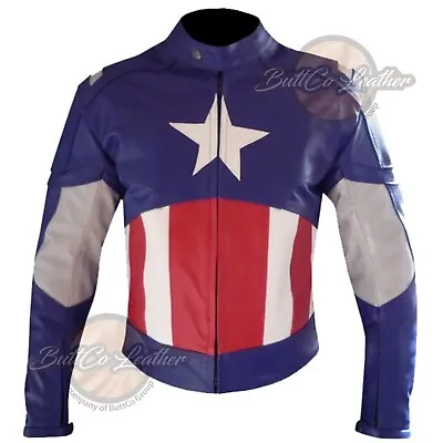 Buy CAPTAIN AMERICA NEW AVENGERS Biker GEAR Leather Armour Jacket Motorcycle Coat • 144.99£