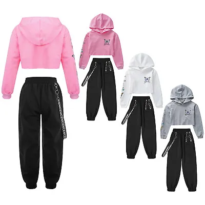 Buy Kids Girls Hoodie Sweatshirt Pullover Crop Top With Jogger Pants Tracksuits Set • 10.11£
