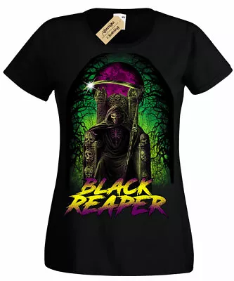 Buy Black Reaper T-Shirt Grim Gothic Rock Punk Metal Womens Ladies • 10.95£