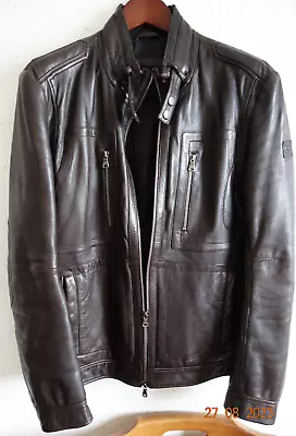 Buy High Quality Dark Brown Hugo Boss Mens Soft Leather Jacket Size Large • 129.95£