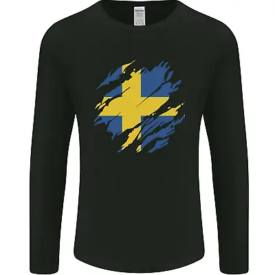 Buy Torn Swedish Flag Sweden Day Football Mens Long Sleeve T-Shirt • 11.99£