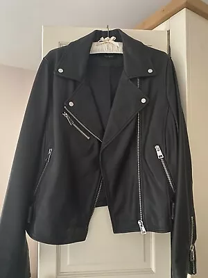 Buy Marks & Spencer Autograph Black Leather Biker Jacket Size 14 • 140£