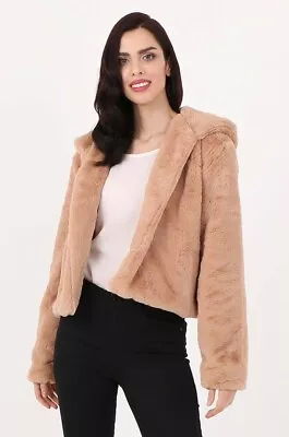 Buy TU Tan Beige Fluffy Super Soft Hooded Faux Fur Jacket UK14 NWOT • 10£