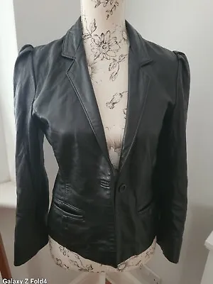 Buy Vintage 80s Black Leather Fitted Jacket Blazer 8 Puff Sleeve Small Gothic  • 24.99£