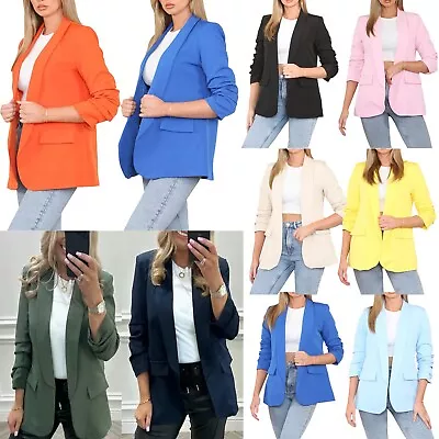 Buy Women Ladies Ruched Sleeve Fully Lined Blazer Collared Casual Fashion Jacket Top • 19.99£