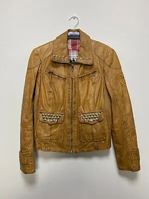 Buy GIPSY Women's Leather Brown Zip Biker Jacket Size M • 32£