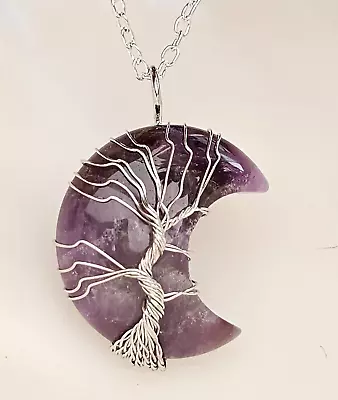 Buy Tree Of Life Amethyst Moon Pendant 20  Necklace Crescent Wire Wrapped Jewellery • 6.25£