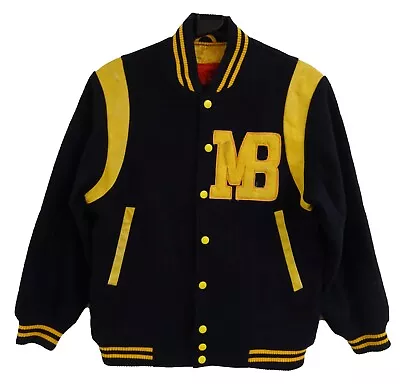 Buy MacBeth Vintage 90s Wool College Varsity Bomber Letterman Black Jacket SMALL • 39.99£