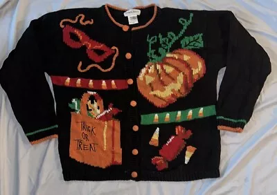Buy VTG Alexandra Bartlett Womans Cardigan Sweater Halloween Holiday Pumpkins L • 19.29£