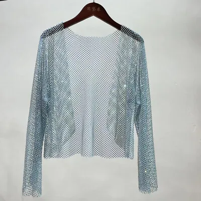 Buy Women Crystal Rhinestone Bolero Cardigan Coat Glitter Sheer Net Top Long Sleeve • 35.90£
