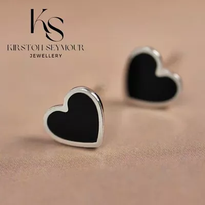 Buy Black Heart Earrings 925 Stirling Silver Stud Gift Pouch Women Jewellery  • 4.89£