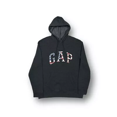 Buy GAP Dark Grey USA Flag Logo Embroidered Pullover Hoodie Size Medium • 17£