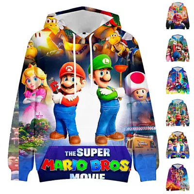 Buy Super Mario Bros Kids Hooded Sweatshirts Long Sleeve Hoodie Pullover Top Jumpers • 12.50£