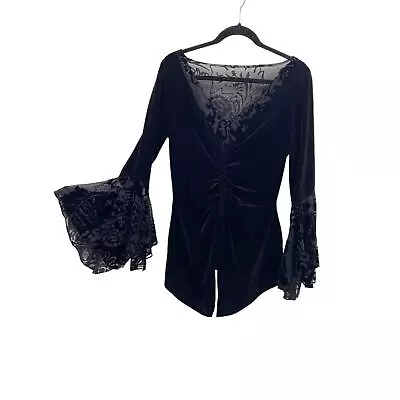 Buy Jeffery & Dara Evenings Black Velvet Top Flare Sleeves Women Size 12 Goth Witchy • 28.35£