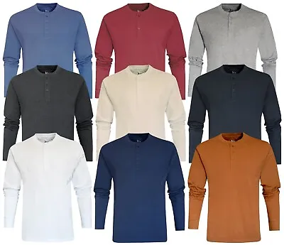 Buy Mens Henley Long Sleeve Jersey Plain T-shirt Grandad Neck Top Causal By Beebizco • 9.99£