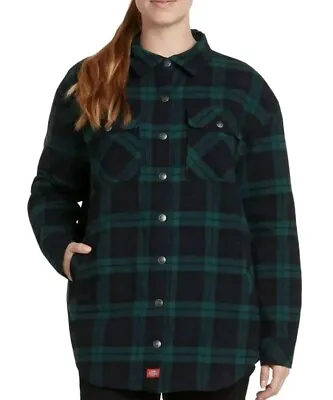 Buy NWT Dickies Plaid Oversized Shacket Quilt Jacket Green/Blk, Juniors-Women Medium • 27.65£